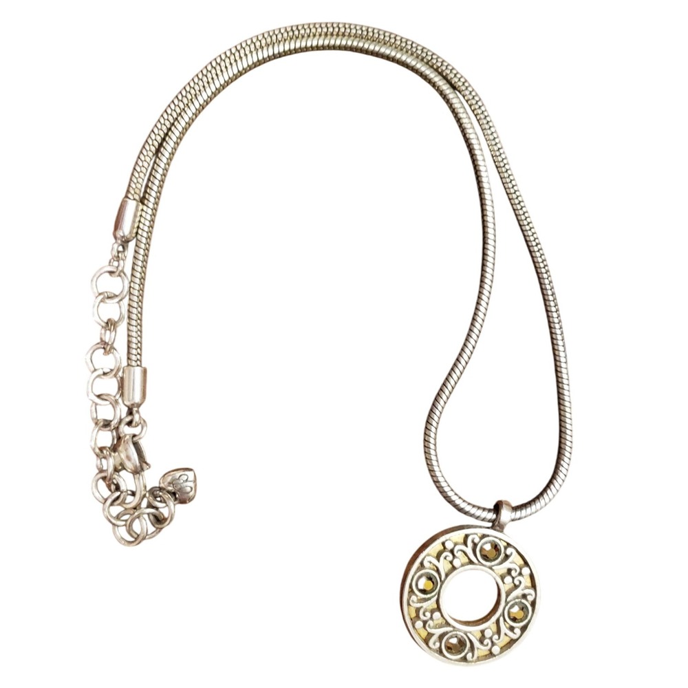 Brighton Silver Plated Round Pendant Necklace w/ Crystal Accents